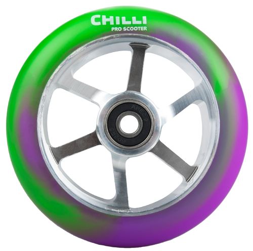 Chilli Pro Scooter Ersatzrolle Wheel 6-Spoked 110mm purple-green PU / silver core