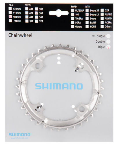 Shimano XT ab 2004 / LX ab 2005 4-Arm 9-fach 36 Zähne U-Type IG Alu silber Y-1FV98010 Ausverkauft !